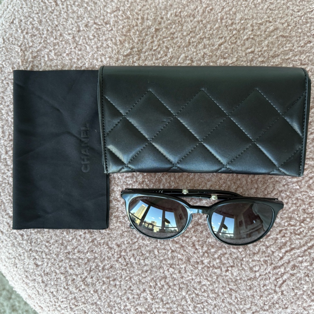 Authentic Black Chanel Sunglasses with Quilted Case